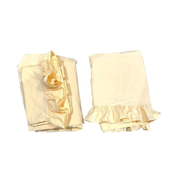 Vintage Ralph Lauren Home Yellow Cotton Ruffle 3 Piece Sheet Set Full Fitted Pil - Picture 13 of 15